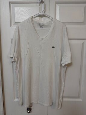 Lacoste Men's White V-Neck Logo Tee